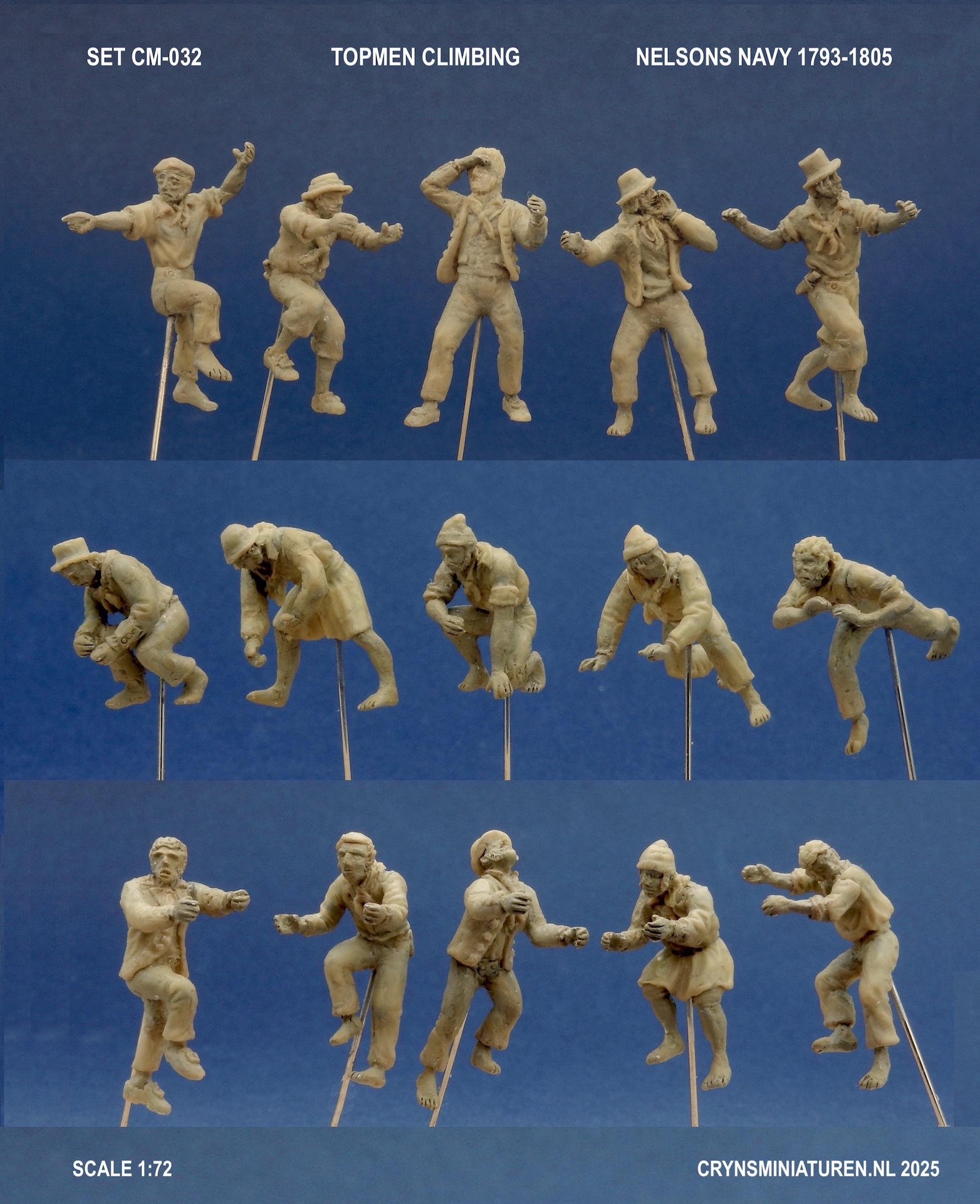Nelson's Royal Navy Sailors French Revolutionary and Napoleonic Wars 1793-1805 topmen climbing figures miniatures scale 1/72 1:72 set CM-031 pewter tin metal cast handcrafted for modelships wooden ship models