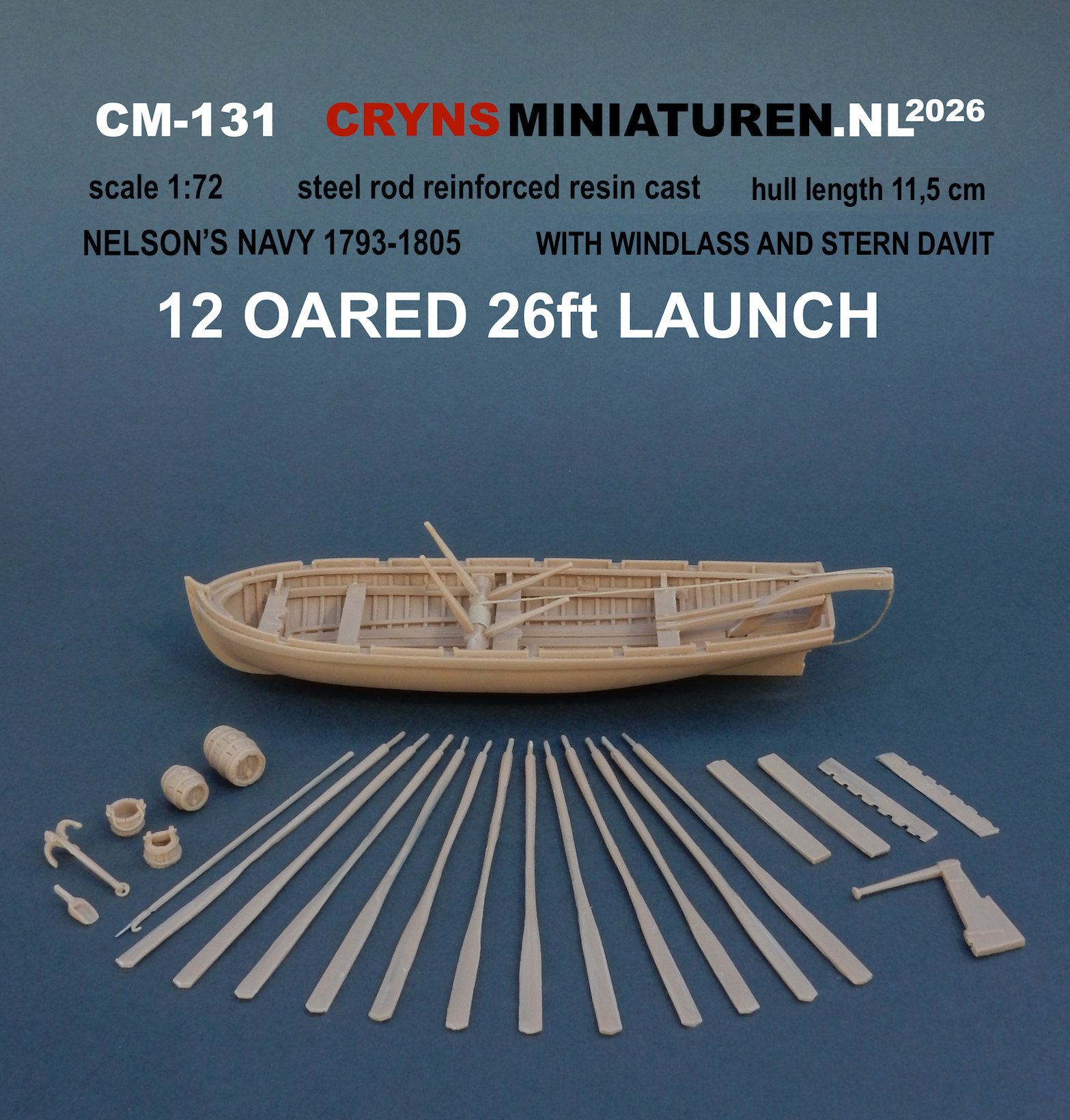 scale 1:72 model of a 12 oared 26ft launch rowing boat
